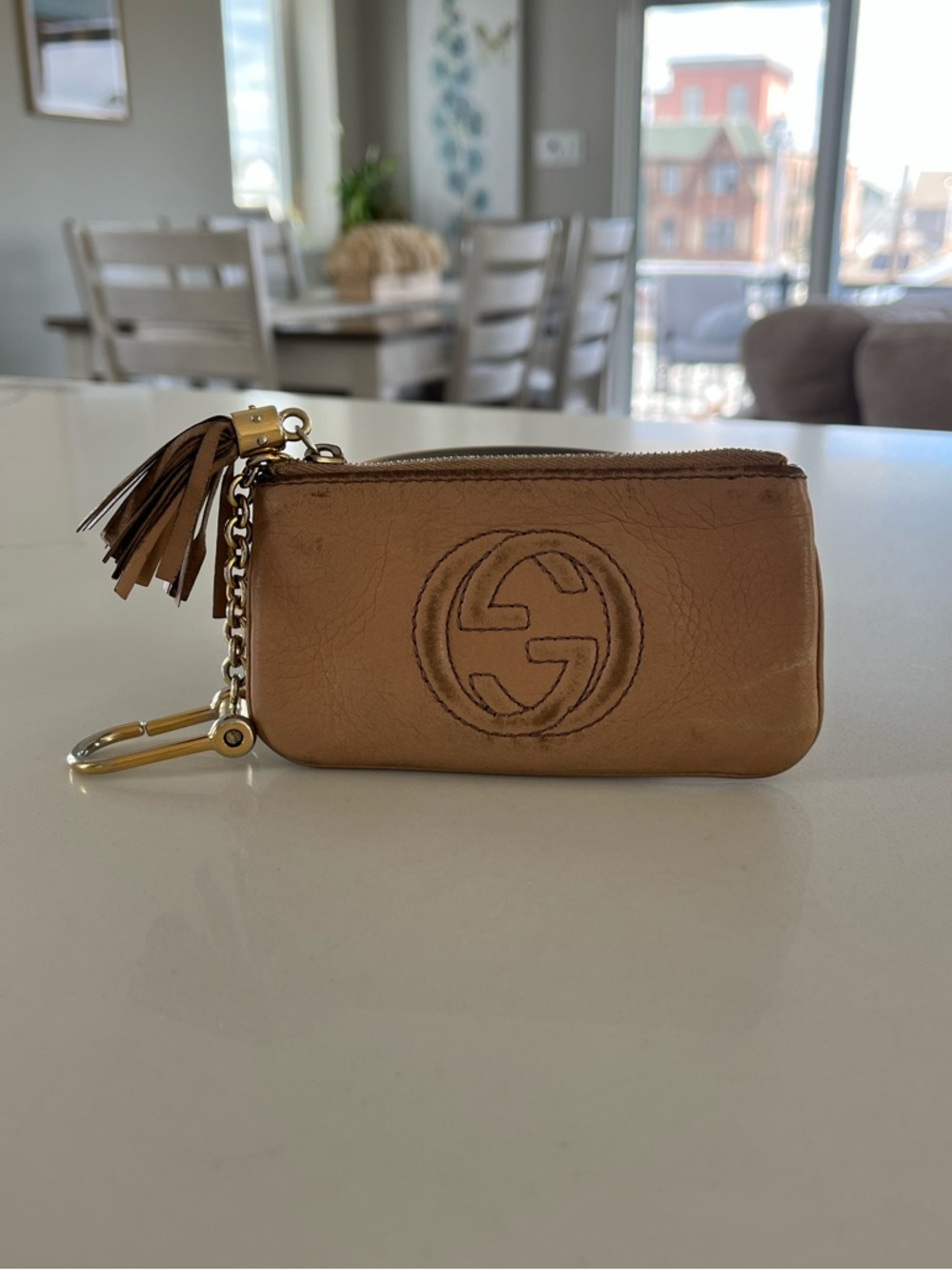 Gucci Soho Soho Leather Tassel Key Zip Pouch / Coin Purse – Rose Beige Camellia - Picture 13 of 14